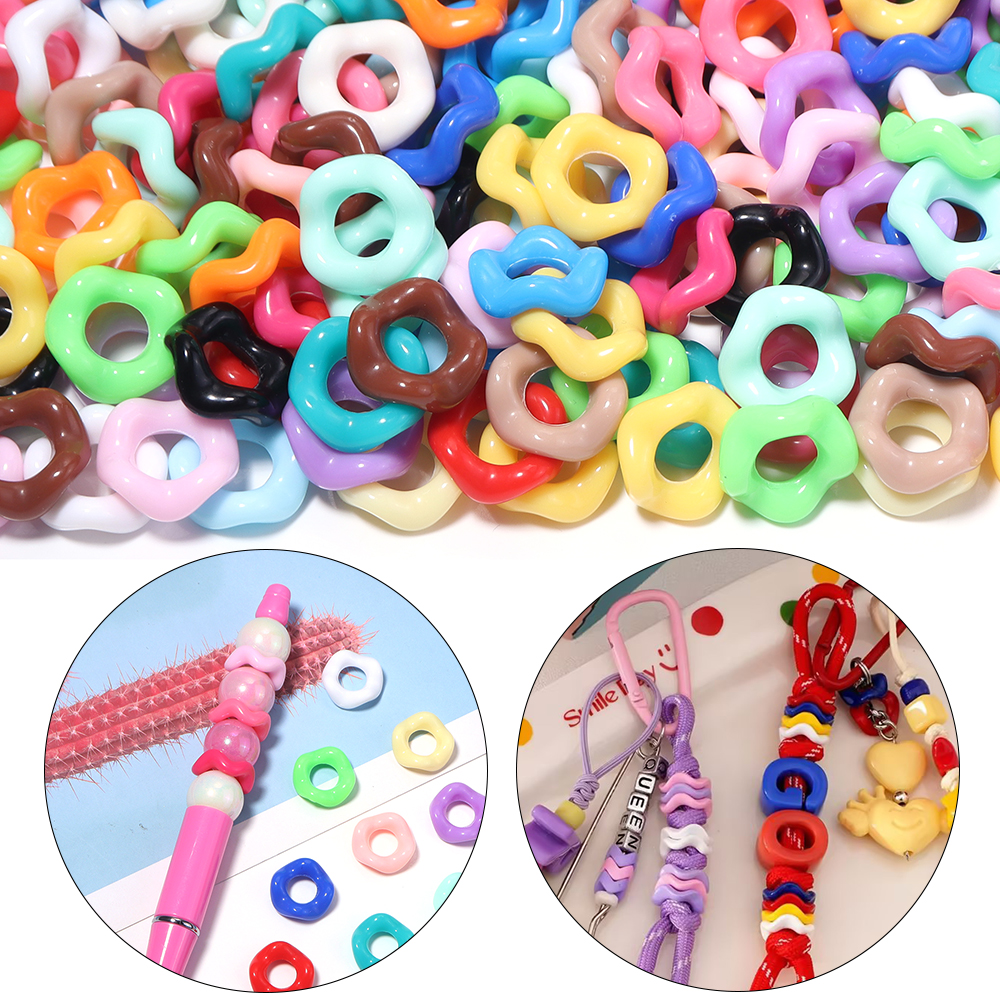 Phone Accessories Beads - 100pcs/lot Colorful Wave Ring Acrylic Beads
