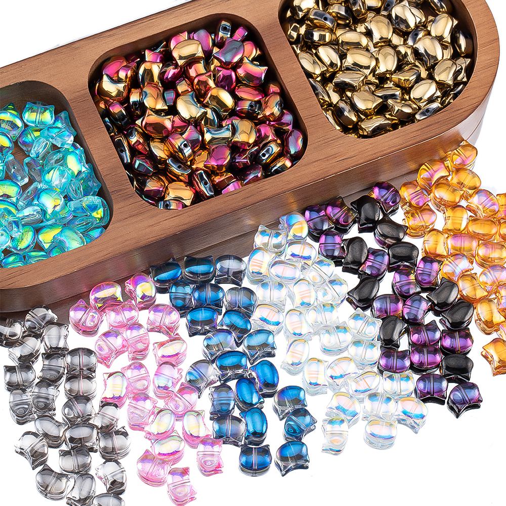 Phone Accessories Beads - 50pcs Colorful Cat Head Glass Spacer