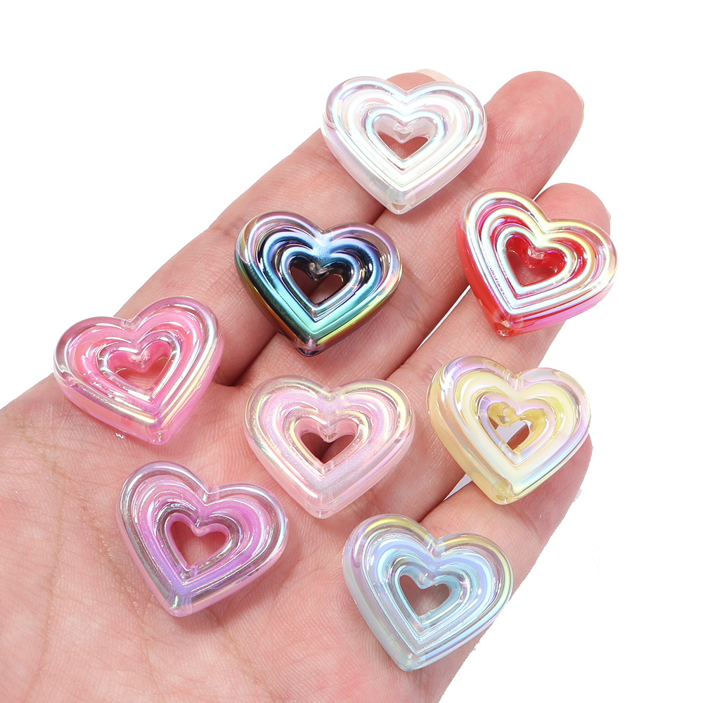 Phone Accessories Beads - 10pcs Transparent Heart Vertical Hole Bead