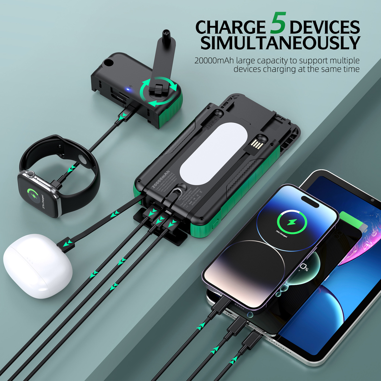 Hand Crank Solar Power Bank Ou - Portable Charger 20000Mah のレビューと価格