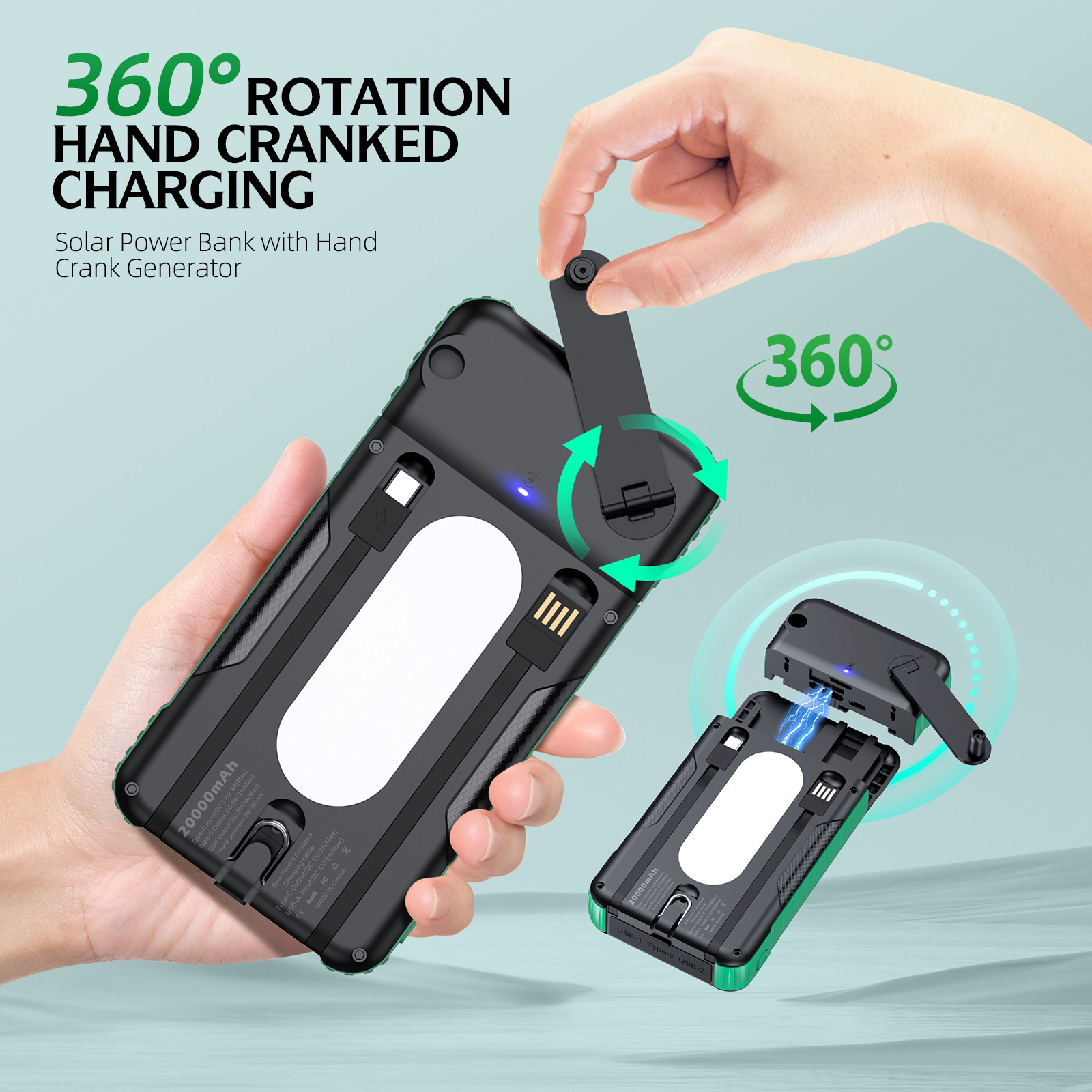Hand Crank Solar Power Bank Ou - Portable Charger 20000Mah のレビューと価格