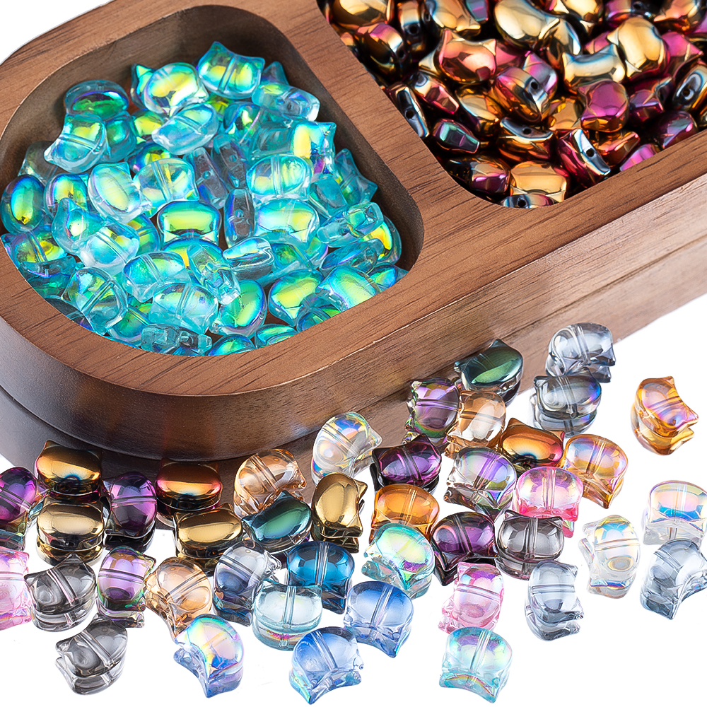 50pcs Colorful Cat Head Glass  - Phone Accessories Beads のレビューと価格
