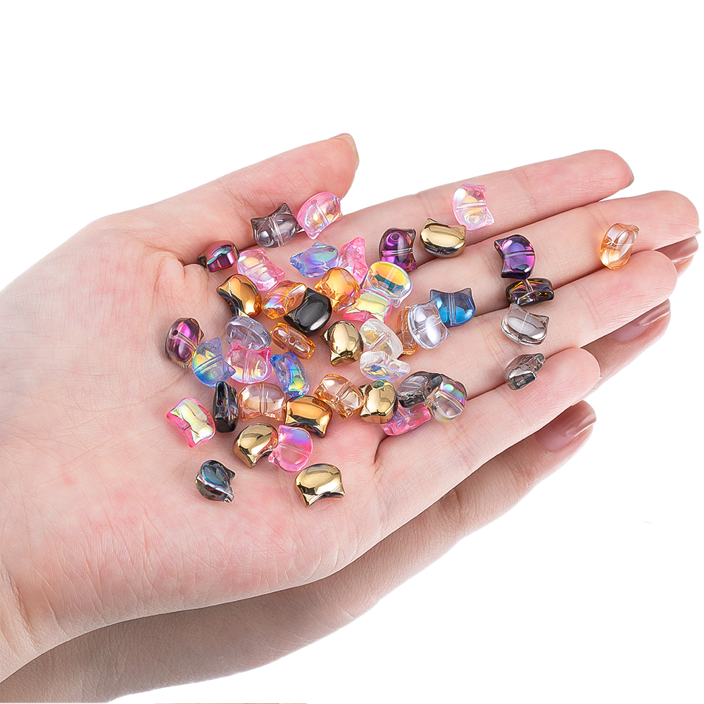 50pcs Colorful Cat Head Glass  - Phone Accessories Beads のレビューと価格