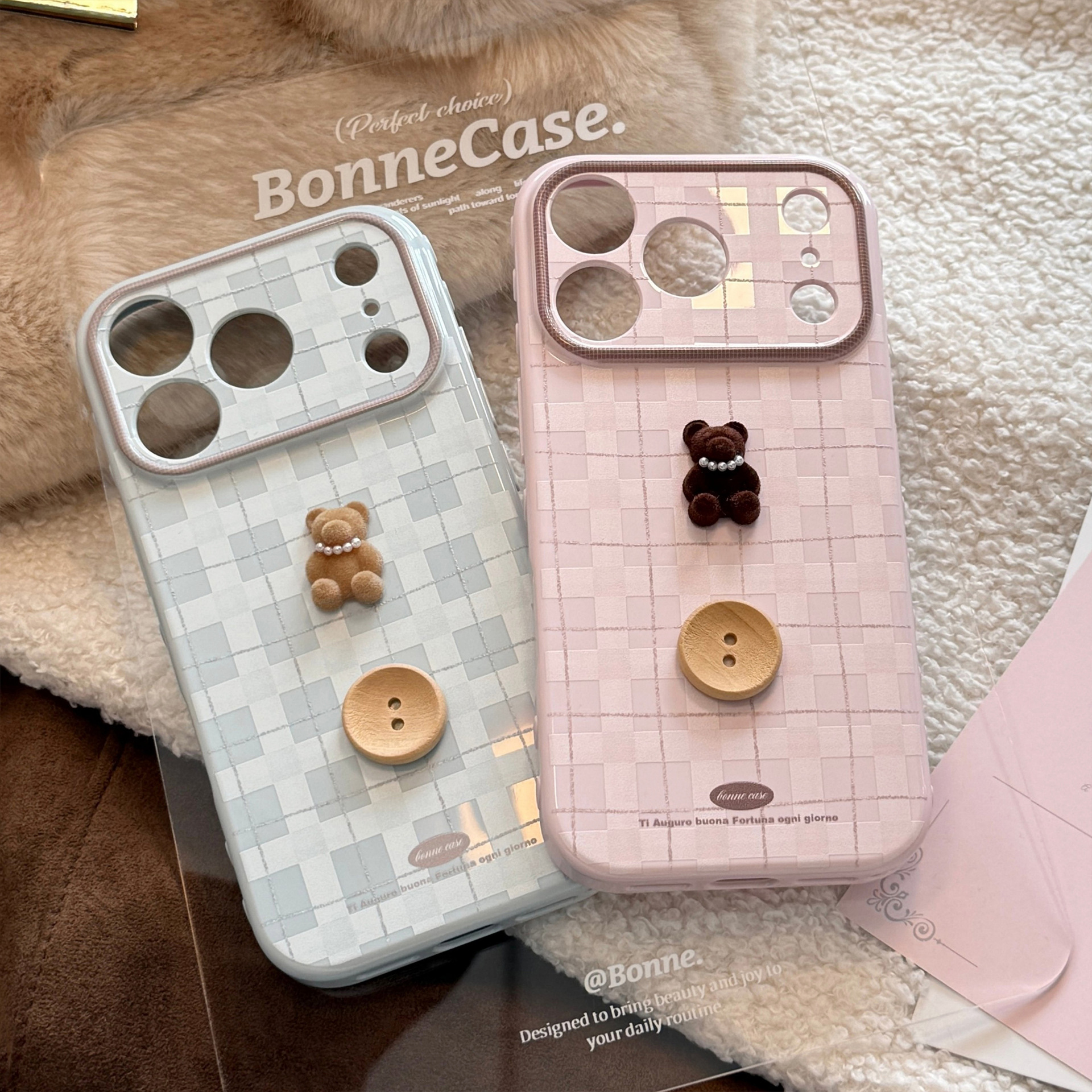 Korean Plaid 3D Cartoon Pearl  - Phone Accessories Beads のレビューと価格
